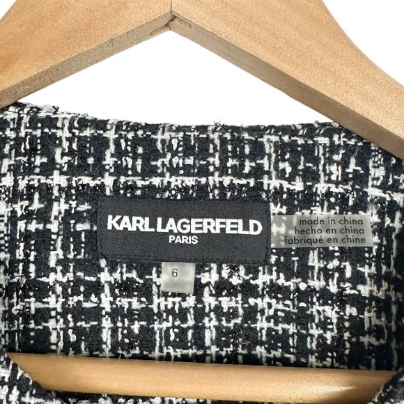 Karl Lagerfeld Tweed Blazer Black & White Size 6 *FLAW* - Picture 4 of 11